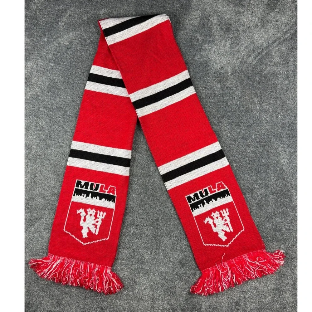 Ruffneck Scarves Manchester United MULA Red Black White Striped Fan Scarf Fringe